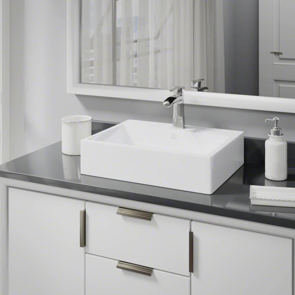 Alternate Image for Rene 21" Rectangle Porcelain Bathroom Sink, White, with Faucet, R2-5018-W-R9-7008-C