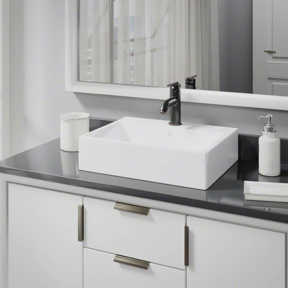 Alternate Image for Rene 21" Rectangle Porcelain Bathroom Sink, White, with Faucet, R2-5018-W-R9-7009-ABR