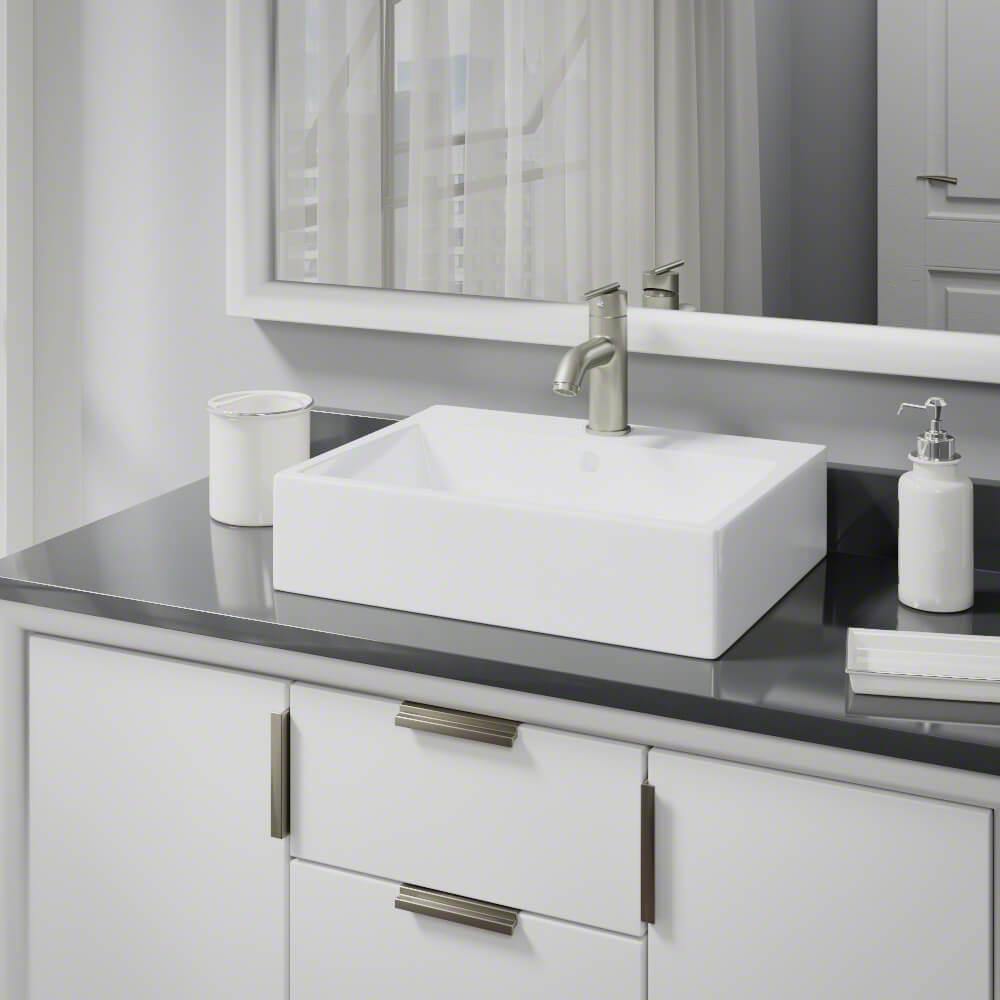 Alternate Image for Rene 21" Rectangle Porcelain Bathroom Sink, White, with Faucet, R2-5018-W-R9-7009-BN