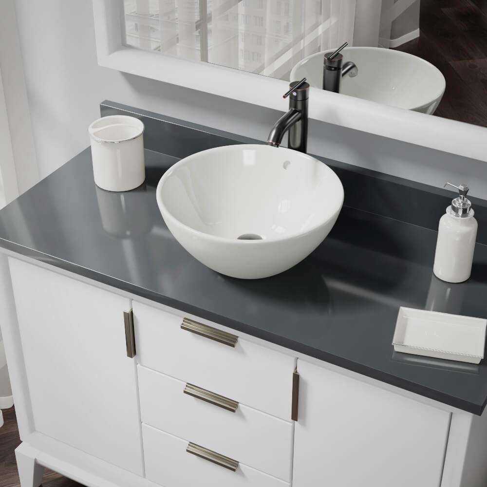 Alternate Image for Rene 16" Round Porcelain Bathroom Sink, Biscuit, with Faucet, R2-5031-B-R9-7001-ABR