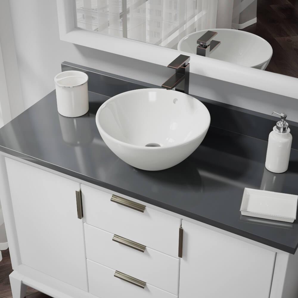 Alternate Image for Rene 16" Round Porcelain Bathroom Sink, Biscuit, with Faucet, R2-5031-B-R9-7003-ABR