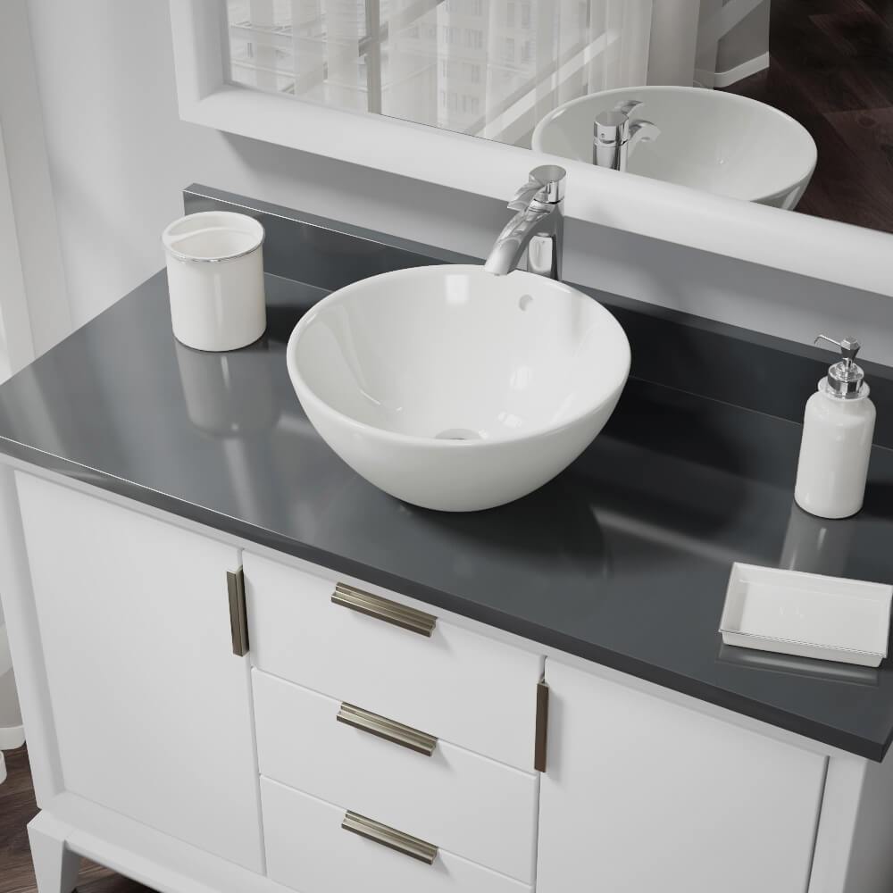 Alternate Image for Rene 16" Round Porcelain Bathroom Sink, Biscuit, with Faucet, R2-5031-B-R9-7006-C