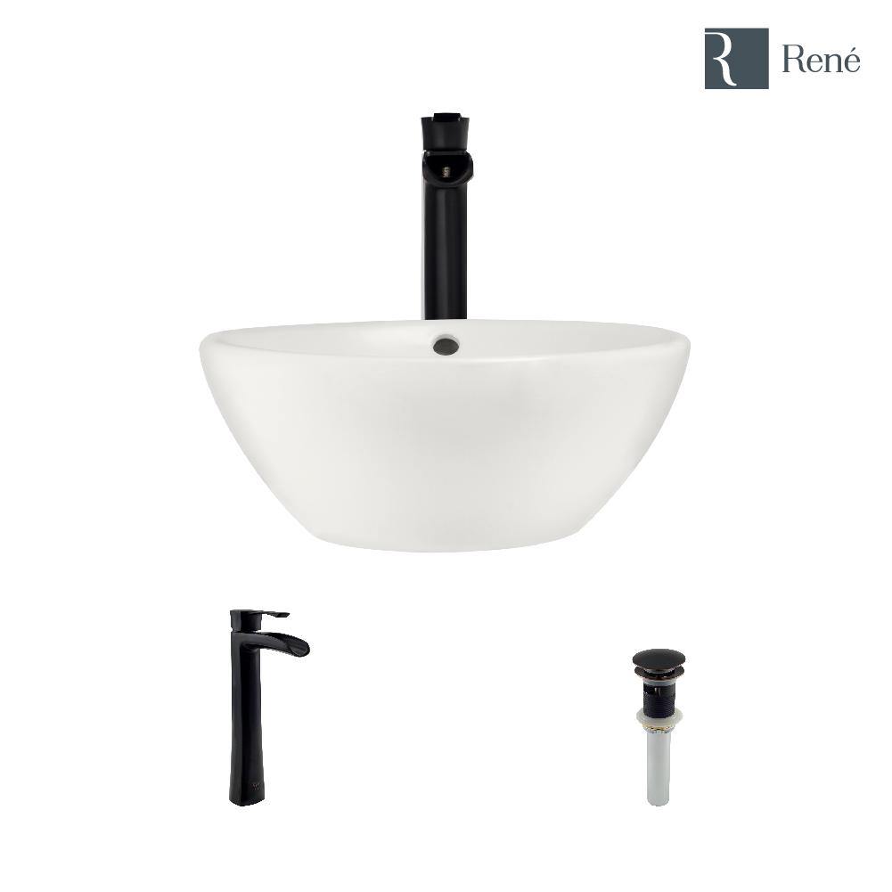 Alternate Image for Rene 16" Round Porcelain Bathroom Sink, Biscuit, with Faucet, R2-5031-B-R9-7007-ABR