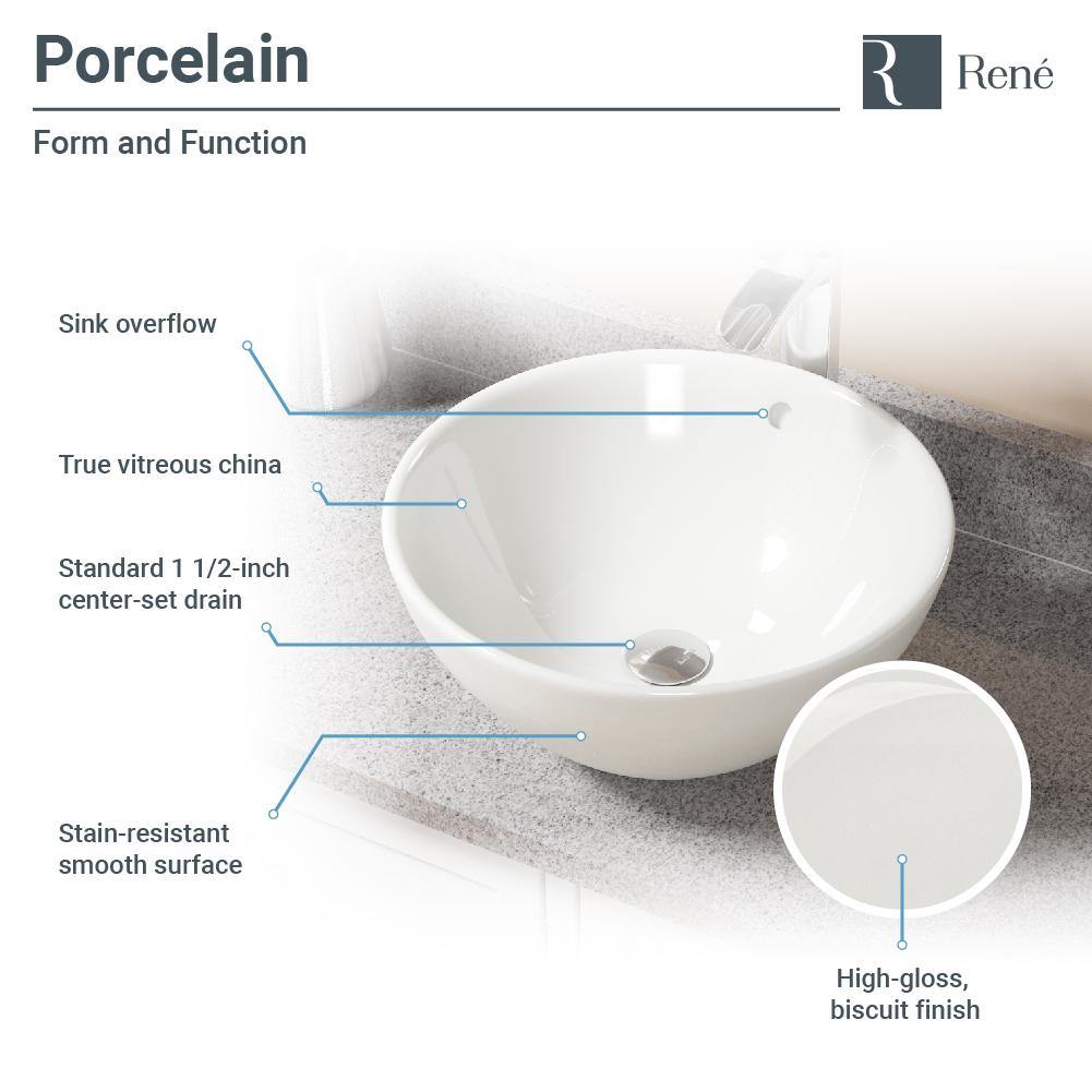 Alternate Image for Rene 16" Round Porcelain Bathroom Sink, Biscuit, with Faucet, R2-5031-B-R9-7007-ABR