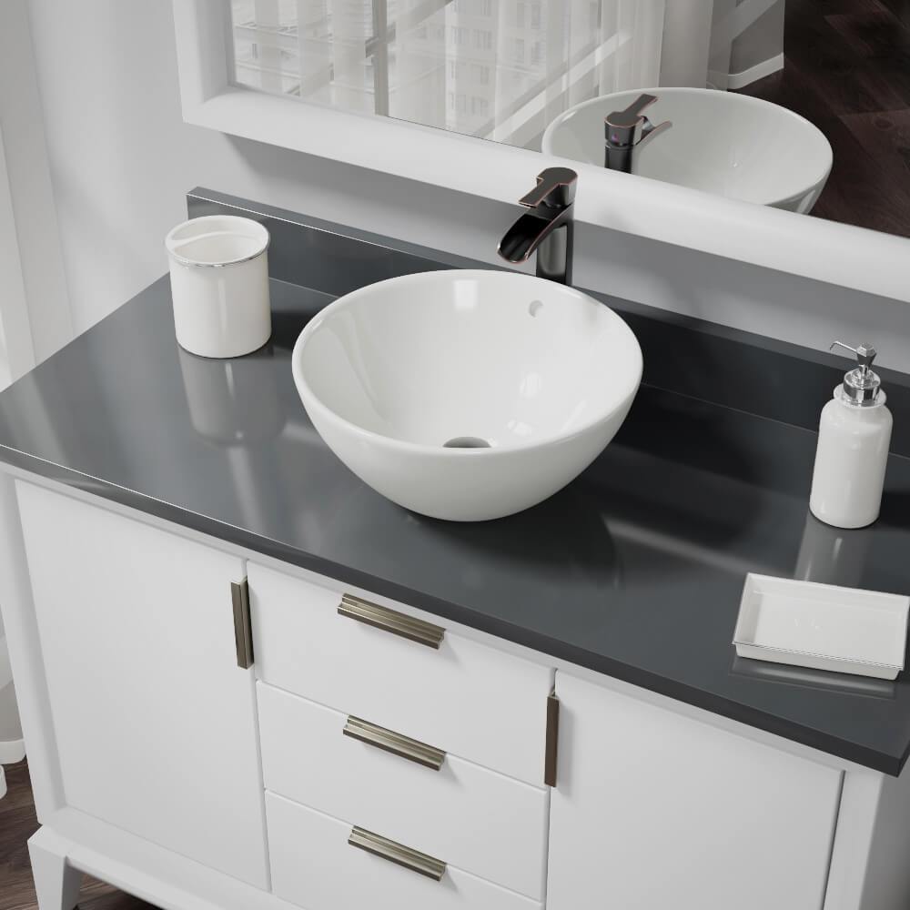 Alternate Image for Rene 16" Round Porcelain Bathroom Sink, Biscuit, with Faucet, R2-5031-B-R9-7007-ABR
