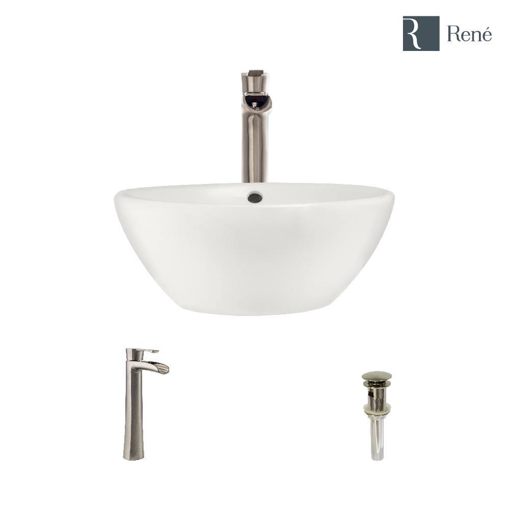 Alternate Image for Rene 16" Round Porcelain Bathroom Sink, Biscuit, with Faucet, R2-5031-B-R9-7007-BN