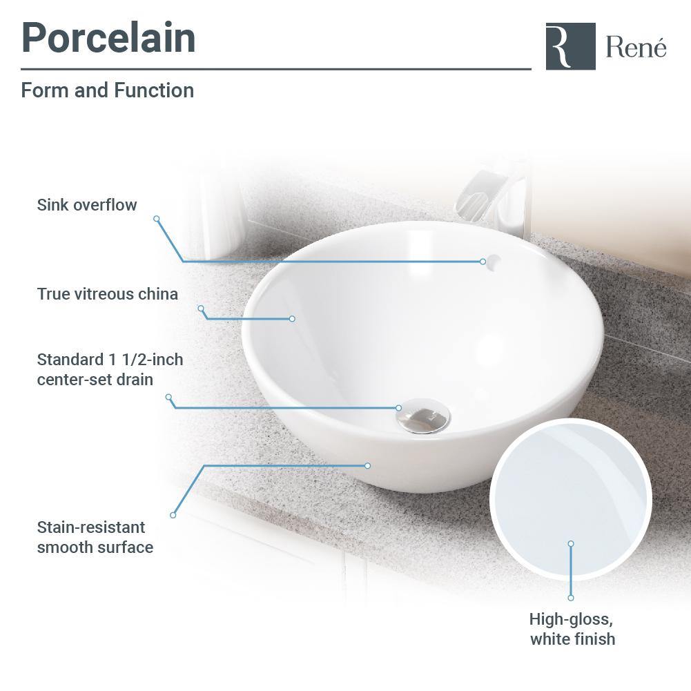 Alternate Image for Rene 16" Round Porcelain Bathroom Sink, White, with Faucet, R2-5031-W-R9-7001-BN