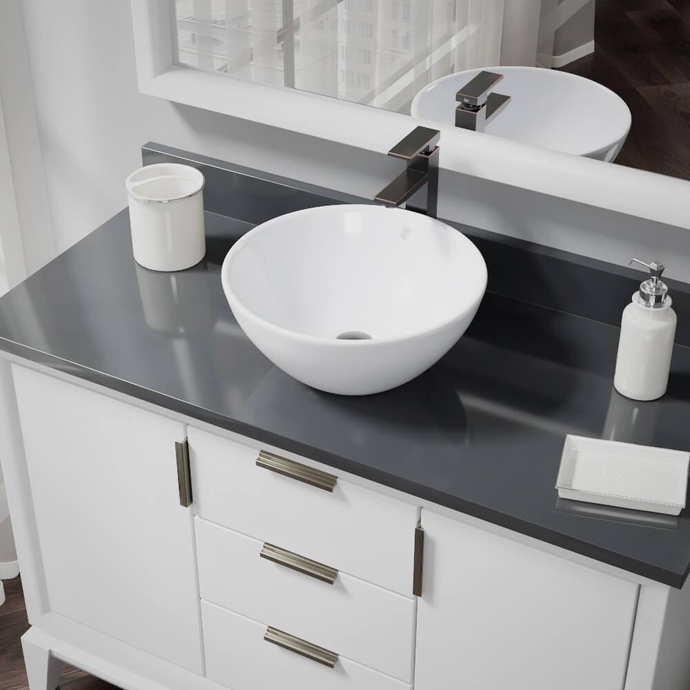 Alternate Image for Rene 16" Round Porcelain Bathroom Sink, White, with Faucet, R2-5031-W-R9-7003-ABR