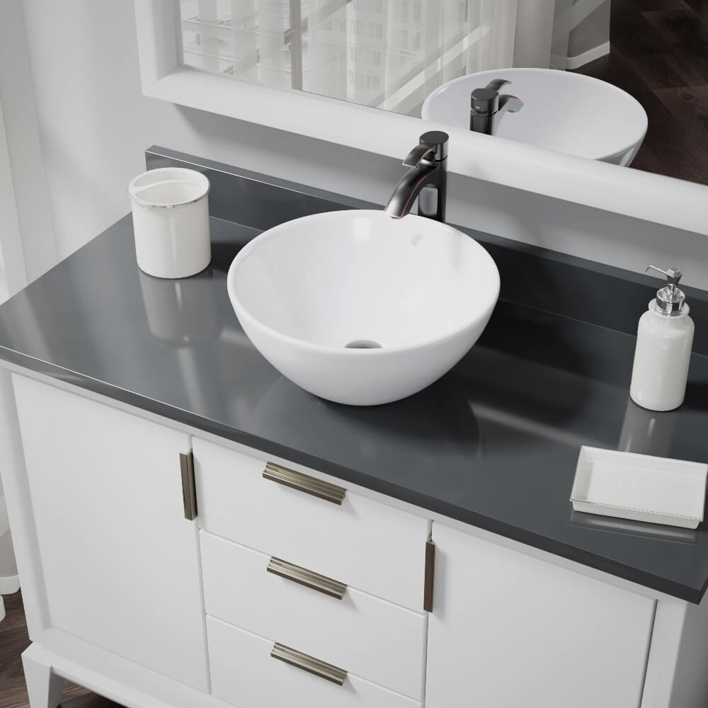 Alternate Image for Rene 16" Round Porcelain Bathroom Sink, White, with Faucet, R2-5031-W-R9-7006-ABR