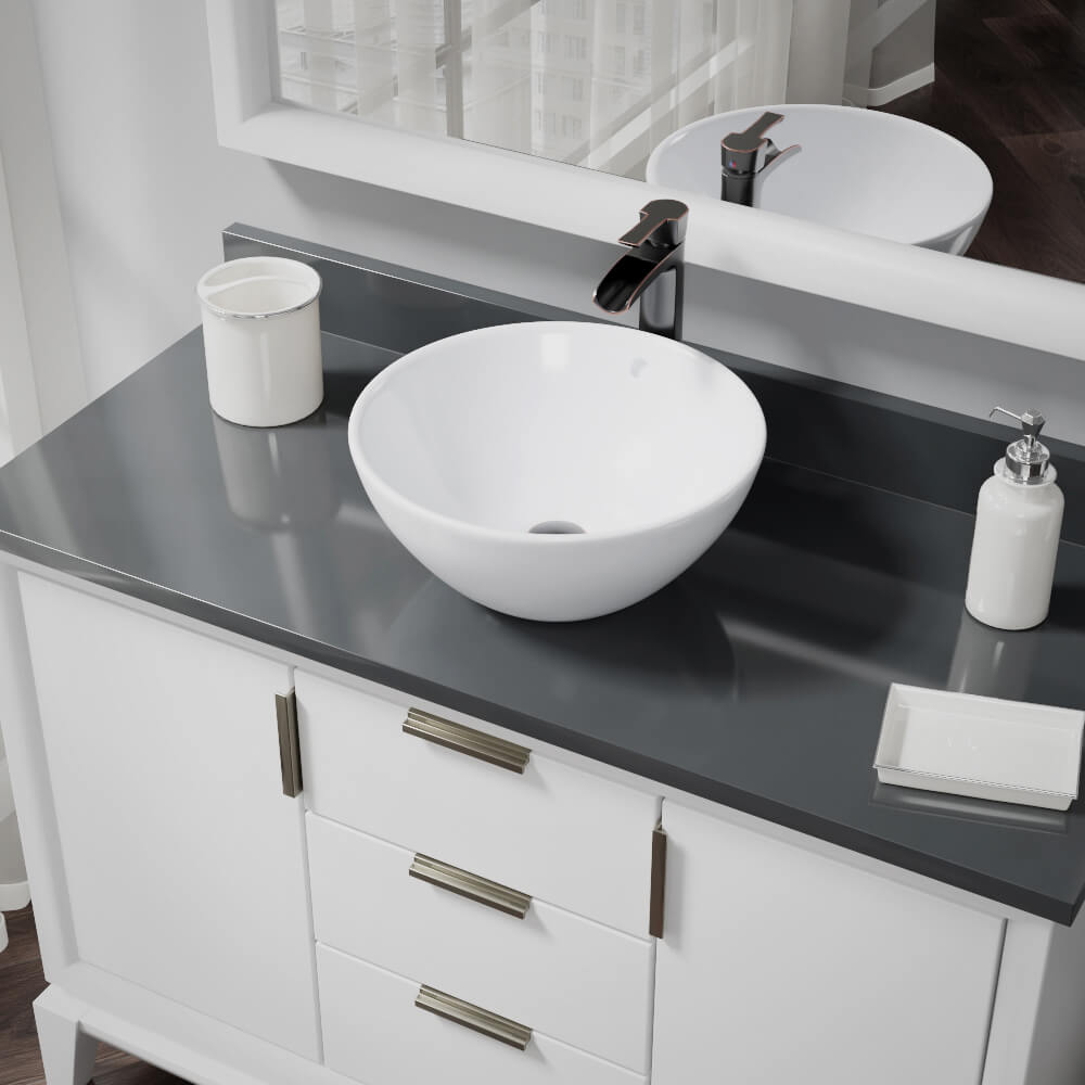 Alternate Image for Rene 16" Round Porcelain Bathroom Sink, White, with Faucet, R2-5031-W-R9-7007-ABR
