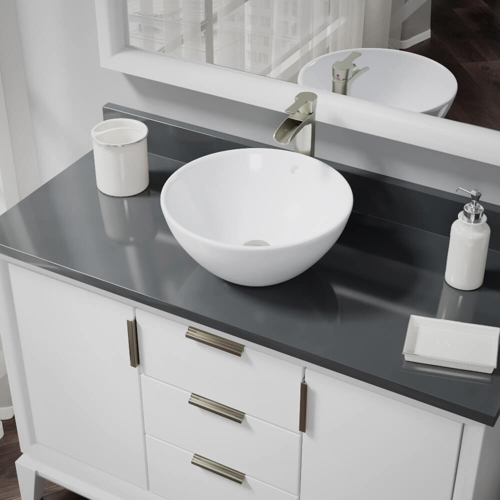Alternate Image for Rene 16" Round Porcelain Bathroom Sink, White, with Faucet, R2-5031-W-R9-7007-BN