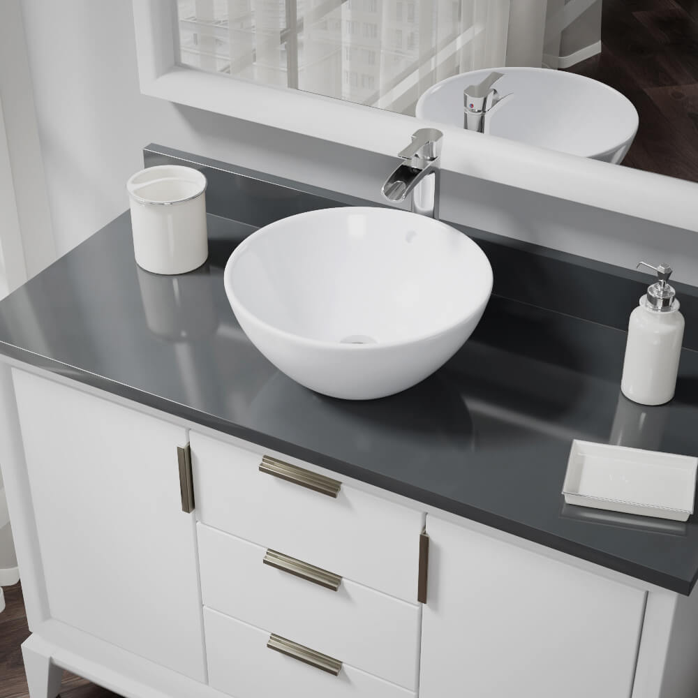 Alternate Image for Rene 16" Round Porcelain Bathroom Sink, White, with Faucet, R2-5031-W-R9-7007-C
