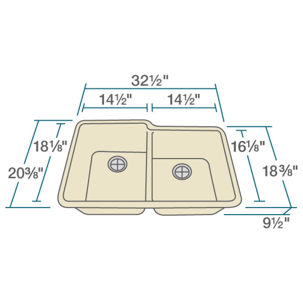 Alternate Image for Rene 33" Composite Granite Kitchen Sink, 55/45 Double Bowl, Ecru, R3-1001-ECR-ST-CGF