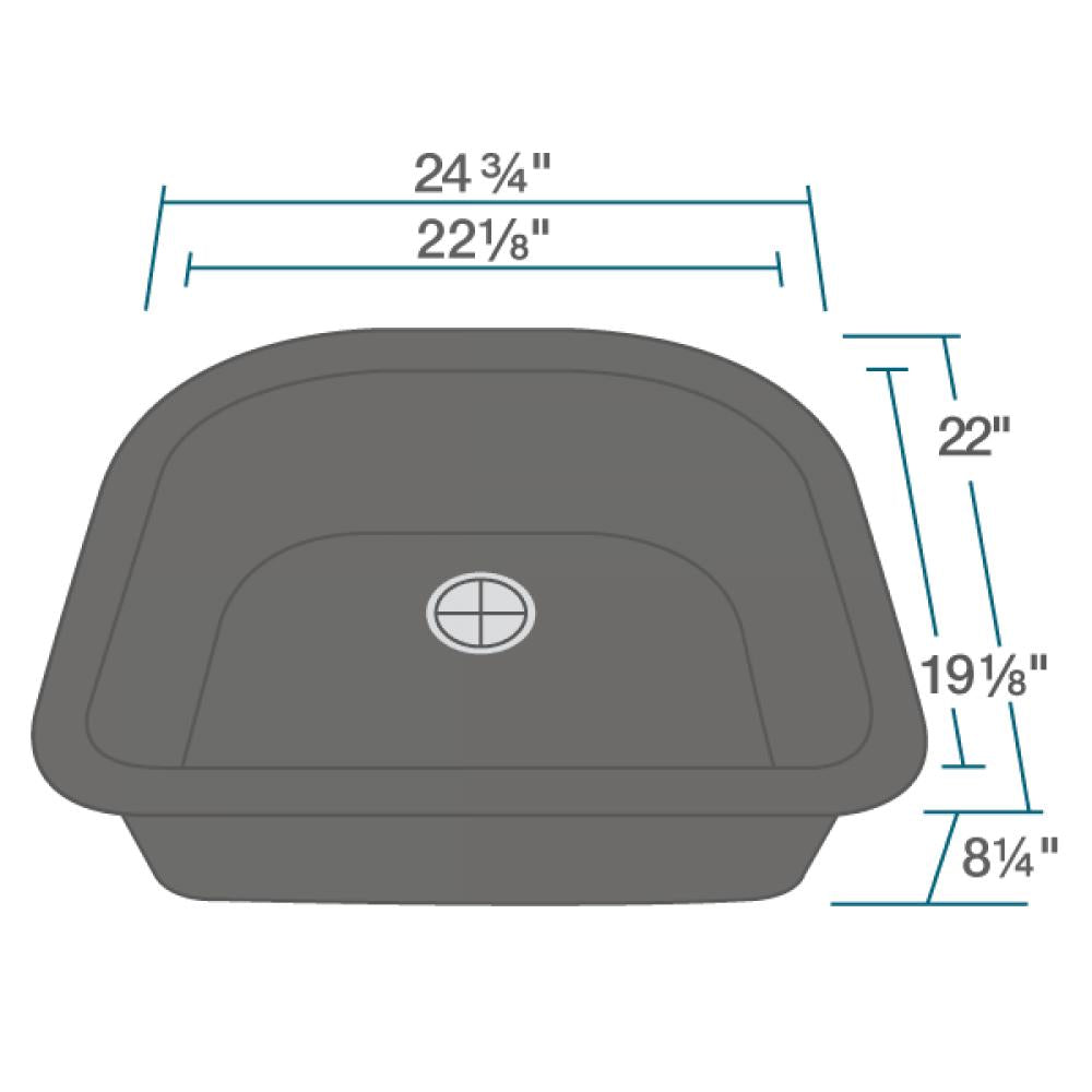 Alternate Image for Rene 25" Composite Granite Kitchen Sink, Carbon, R3-1005-CAR-ST-CGF