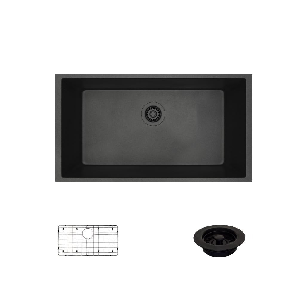 Rene 33" Composite Granite Kitchen Sink, Carbon, R3-1006-CAR-ST-CGF