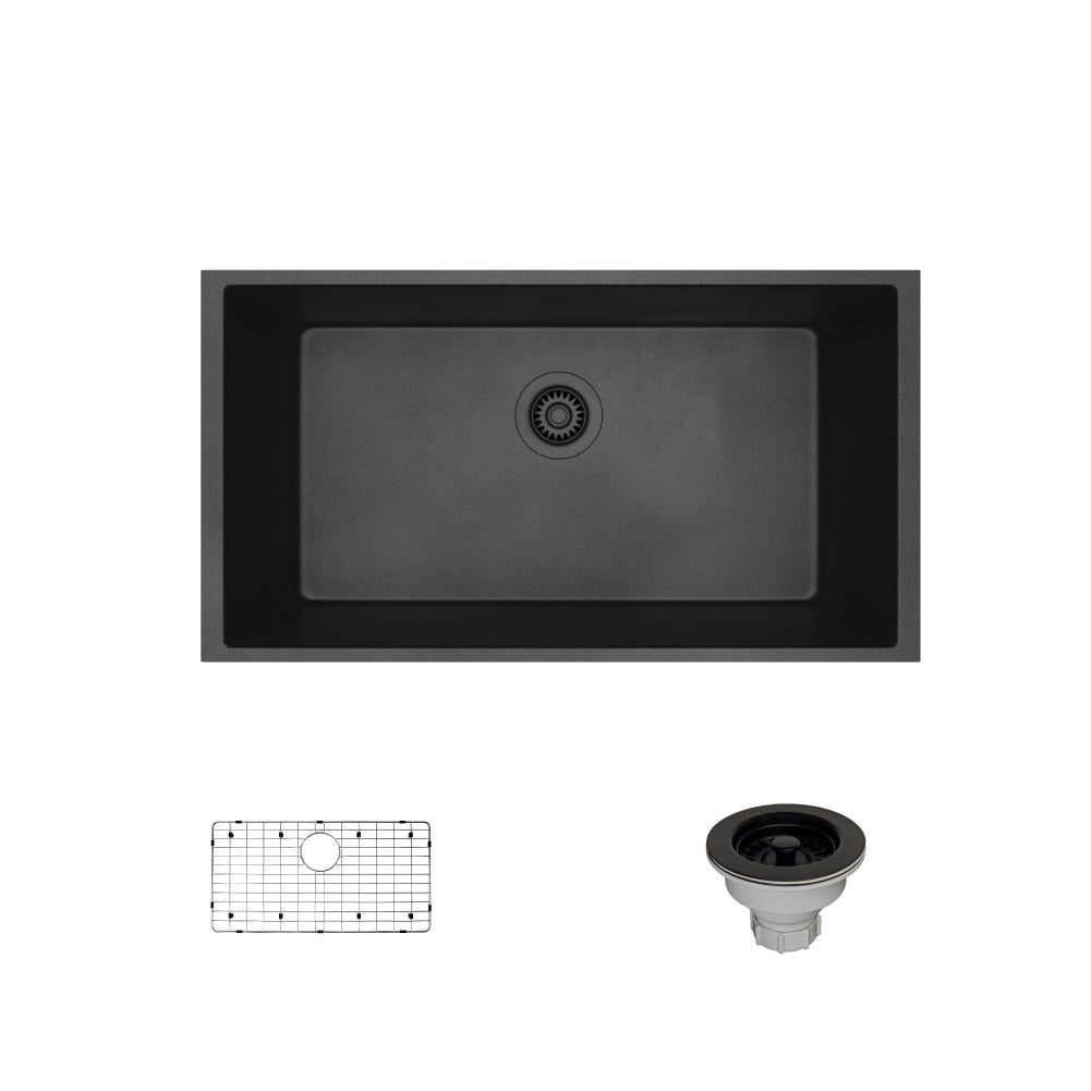 Rene 33" Composite Granite Kitchen Sink, Carbon, R3-1006-CAR-ST-CGS
