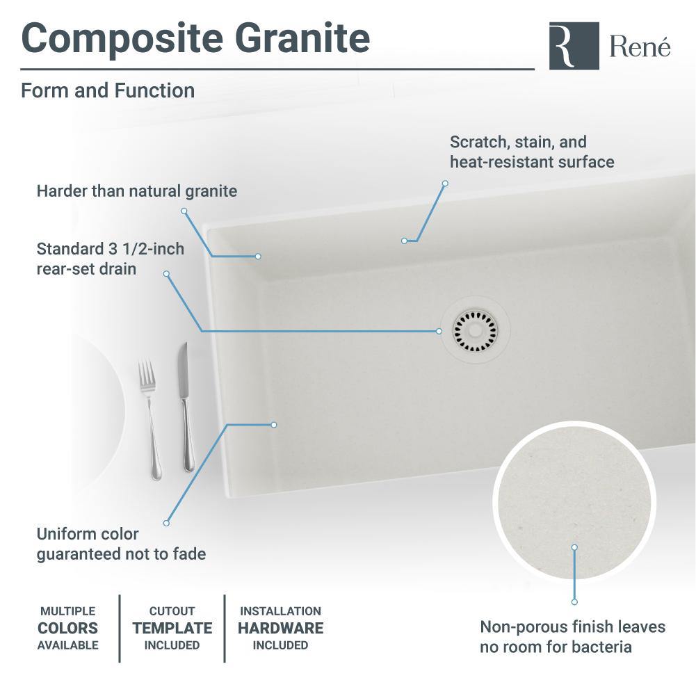 Rene 33" Composite Granite Kitchen Sink, Ivory, R3-1006-IVR-ST-CGF - The Sink Boutique