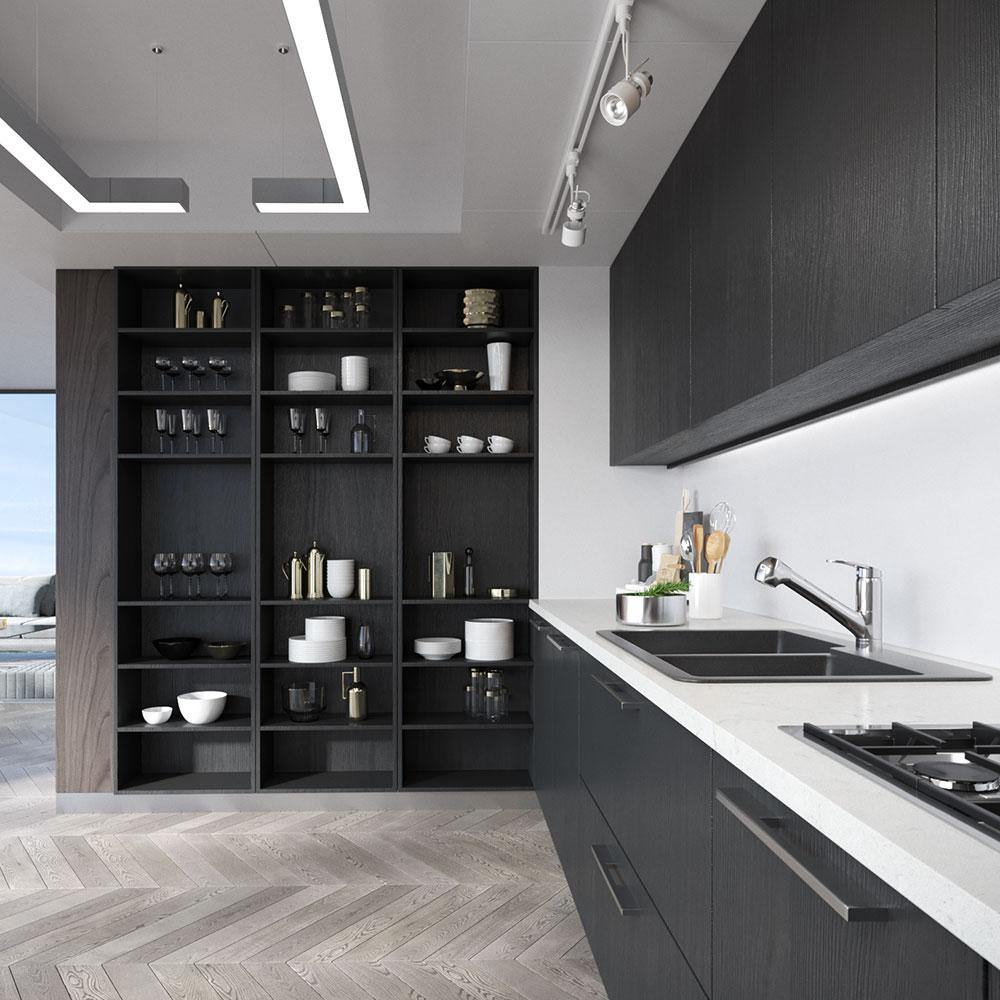 Alternate Image for Rene 33" Composite Granite Kitchen Sink, 60/40 Double Bowl, Carbon, R3-2001-CAR-ST-CGF