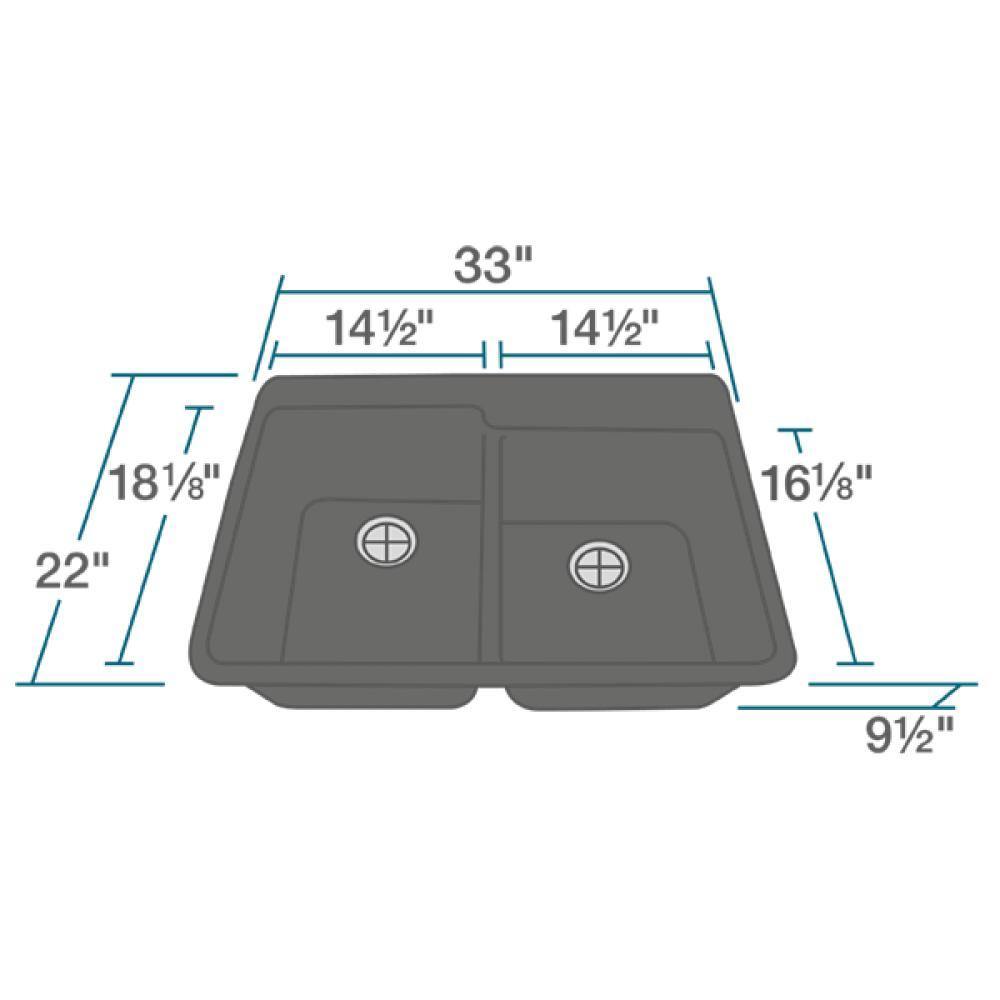 Alternate Image for Rene 33" Composite Granite Kitchen Sink, 60/40 Double Bowl, Carbon, R3-2001-CAR-ST-CGF