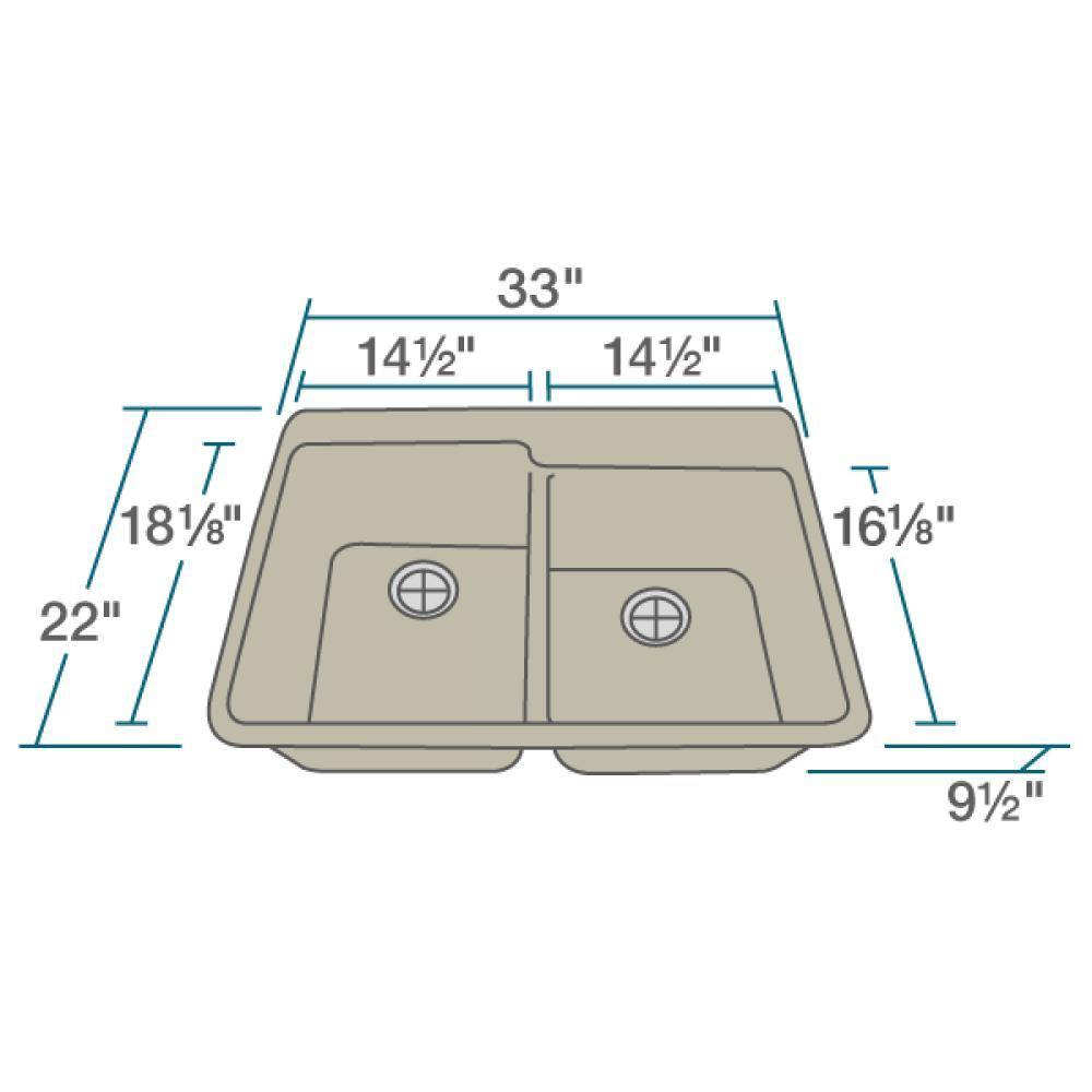 Alternate Image for Rene 33" Composite Granite Kitchen Sink, 60/40 Double Bowl, Concrete, R3-2001-CON-ST-CGS