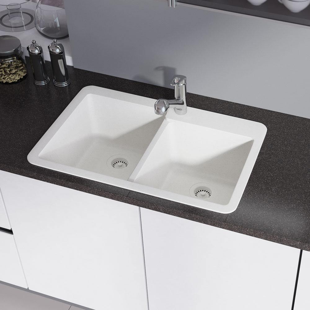 Alternate Image for Rene 33" Composite Granite Kitchen Sink, 60/40 Double Bowl, Ivory, R3-2001-IVR-ST-CGS