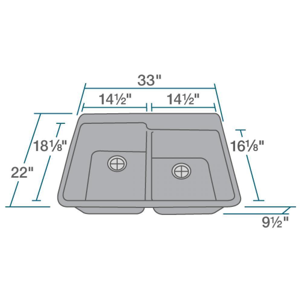 Alternate Image for Rene 33" Composite Granite Kitchen Sink, 60/40 Double Bowl, Pewter, R3-2001-PWT-ST-CGF