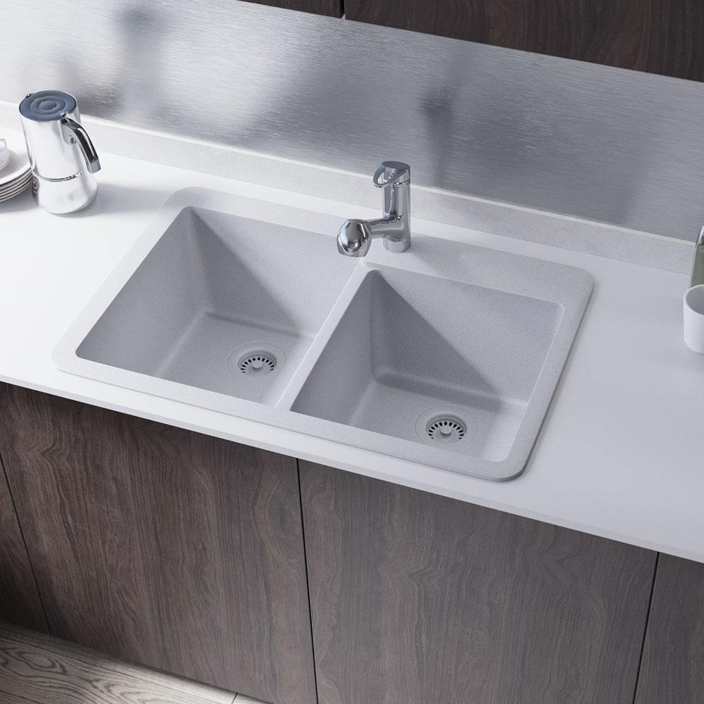 Alternate Image for Rene 33" Composite Granite Kitchen Sink, 60/40 Double Bowl, Pewter, R3-2001-PWT-ST-CGS