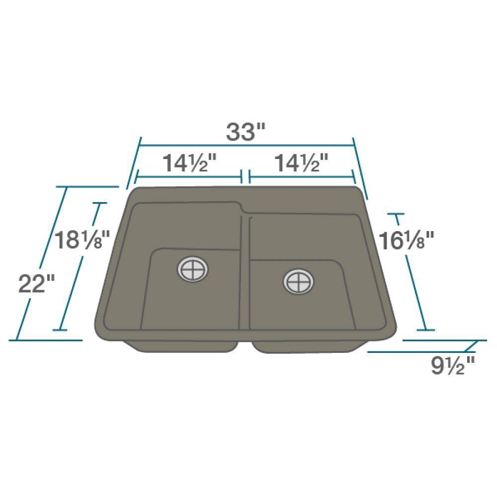 Alternate Image for Rene 33" Composite Granite Kitchen Sink, 60/40 Double Bowl, Umber, R3-2001-UMB-ST-CGF