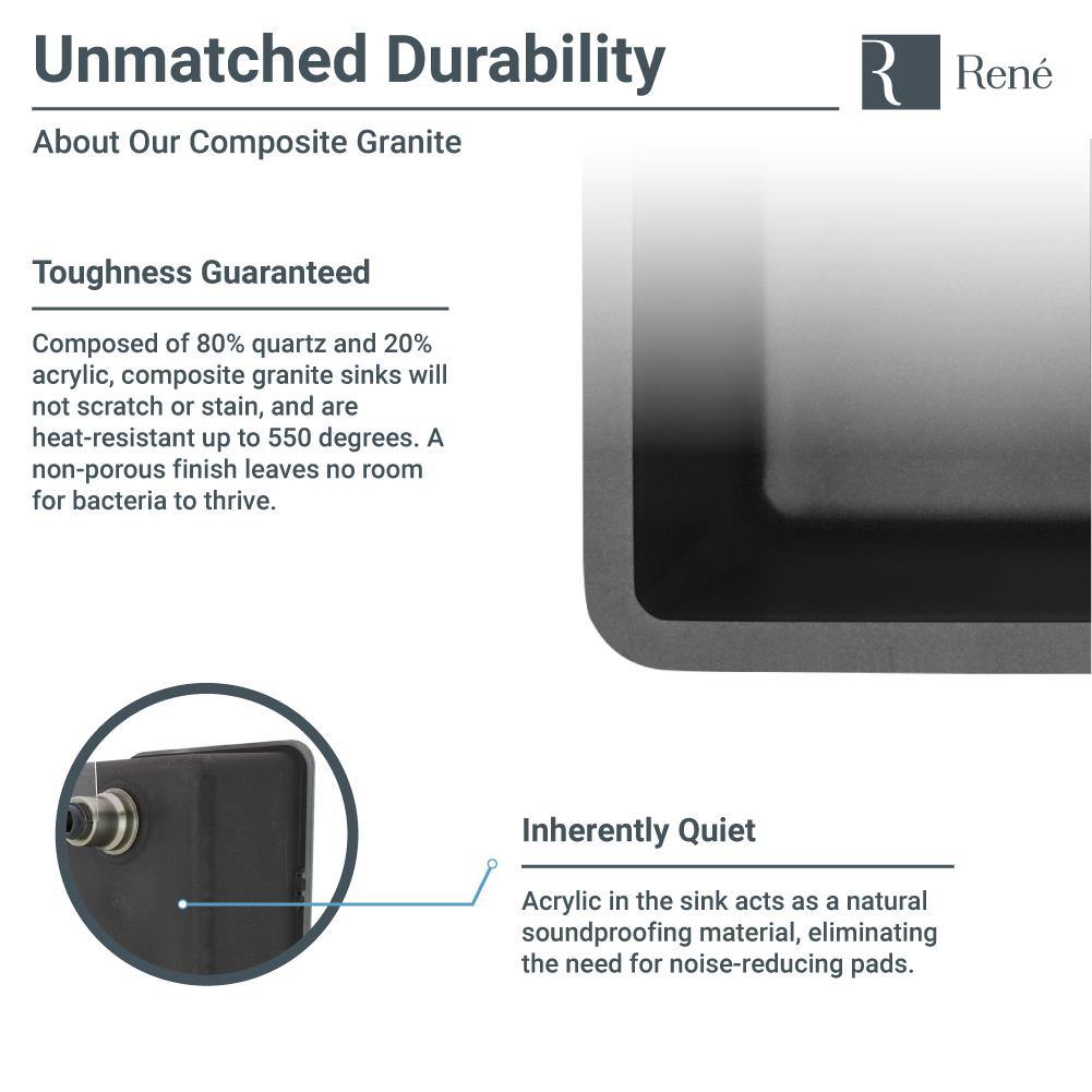 Alternate Image for Rene 33" Composite Granite Kitchen Sink, 50/50 Double Bowl, Carbon, R3-2002-CAR-ST-CGF