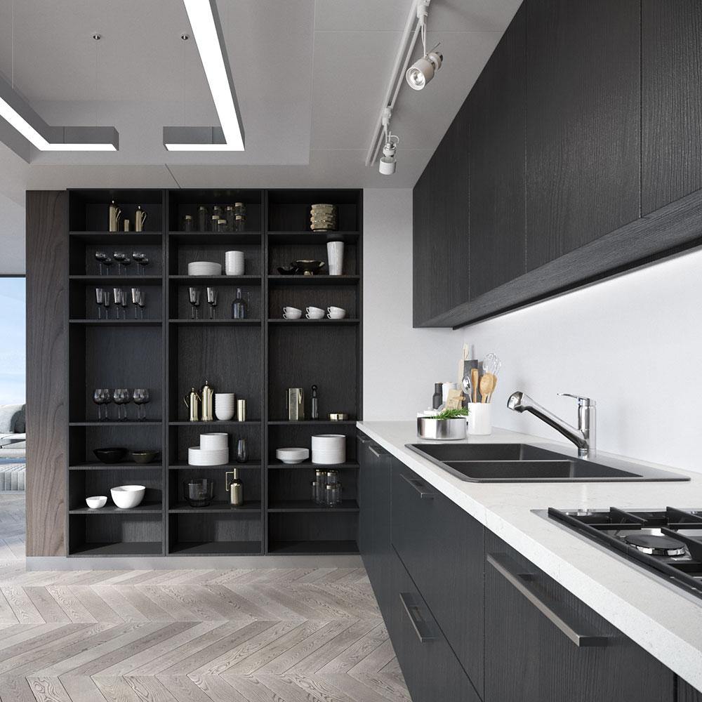 Alternate Image for Rene 33" Composite Granite Kitchen Sink, 50/50 Double Bowl, Carbon, R3-2002-CAR-ST-CGS