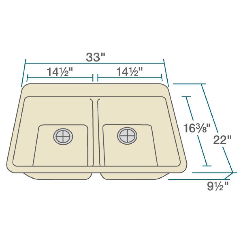 Alternate Image for Rene 33" Composite Granite Kitchen Sink, 50/50 Double Bowl, Ecru, R3-2002-ECR-ST-CGS