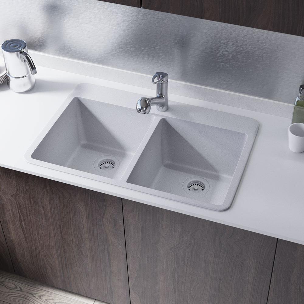 Alternate Image for Rene 33" Composite Granite Kitchen Sink, 50/50 Double Bowl, Pewter, R3-2002-PWT-ST-CGS