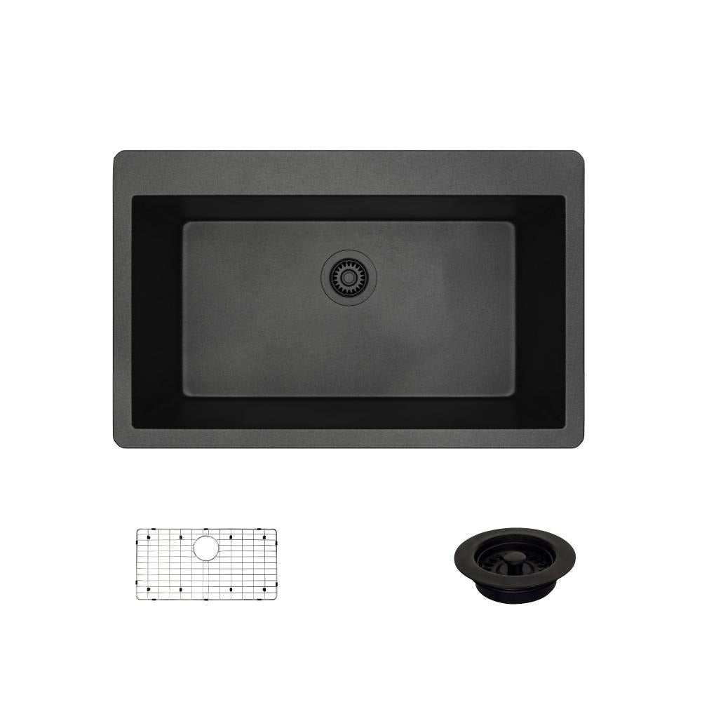 Rene 33" Composite Granite Kitchen Sink, Carbon, R3-2006-CAR-ST-CGF