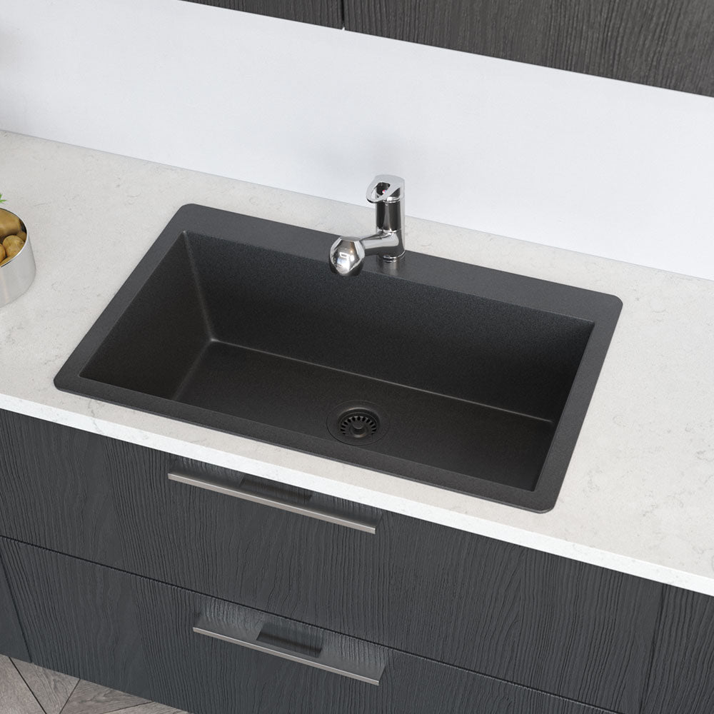 Alternate Image for Rene 33" Composite Granite Kitchen Sink, Carbon, R3-2006-CAR-ST-CGF