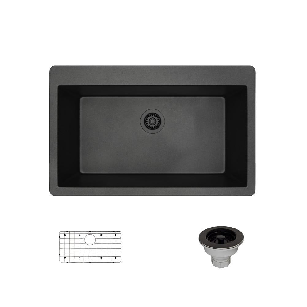 Rene 33" Composite Granite Kitchen Sink, Carbon, R3-2006-CAR-ST-CGS