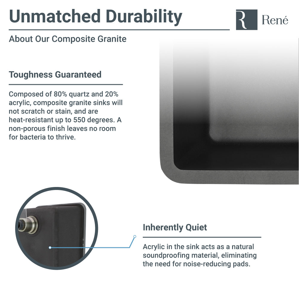 Alternate Image for Rene 33" Composite Granite Kitchen Sink, Carbon, R3-2006-CAR-ST-CGS