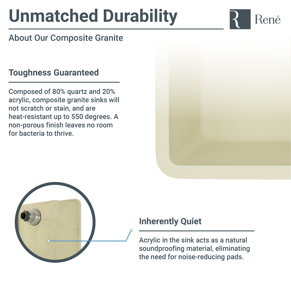 Alternate Image for Rene 33" Composite Granite Kitchen Sink, Ecru, R3-2006-ECR-ST-CGF