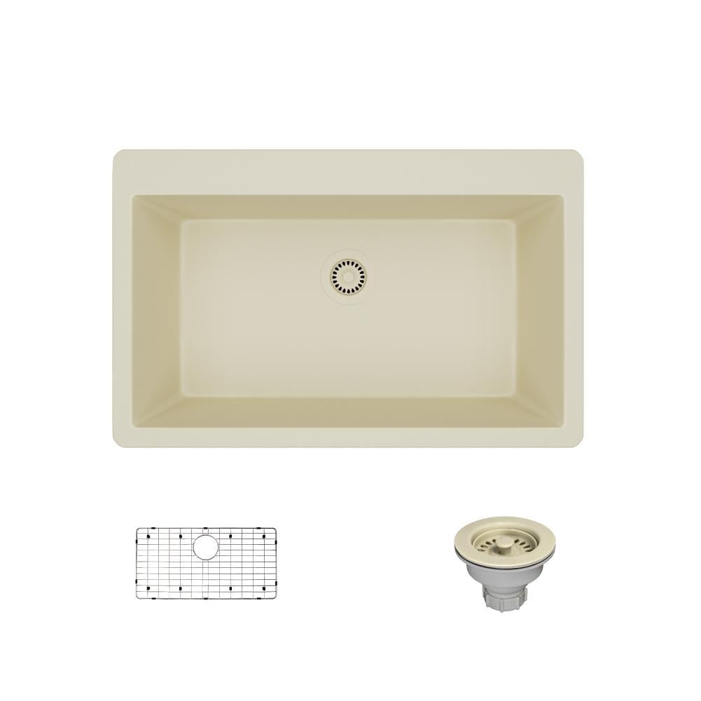 Rene 33" Composite Granite Kitchen Sink, Ecru, R3-2006-ECR-ST-CGS