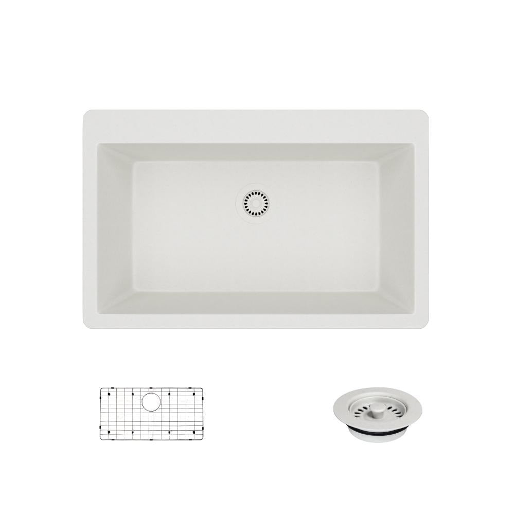 Rene 33" Composite Granite Kitchen Sink, Ivory, R3-2006-IVR-ST-CGF