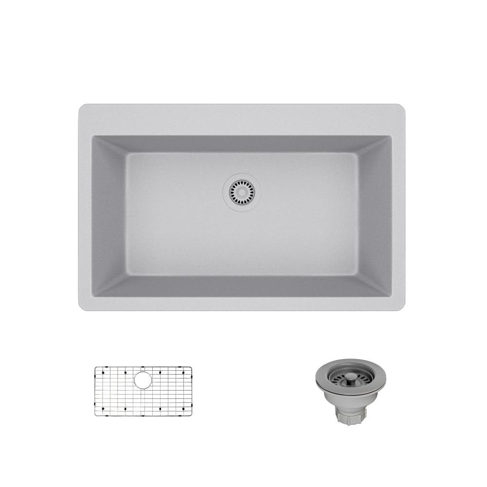 Rene 33" Composite Granite Kitchen Sink, Pewter, R3-2006-PWT-ST-CGS