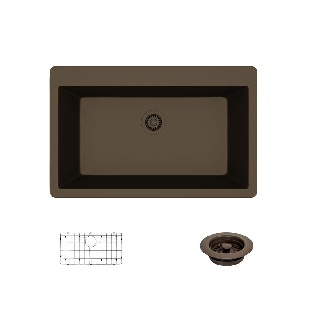 Rene 33" Composite Granite Kitchen Sink, Umber, R3-2006-UMB-ST-CGF