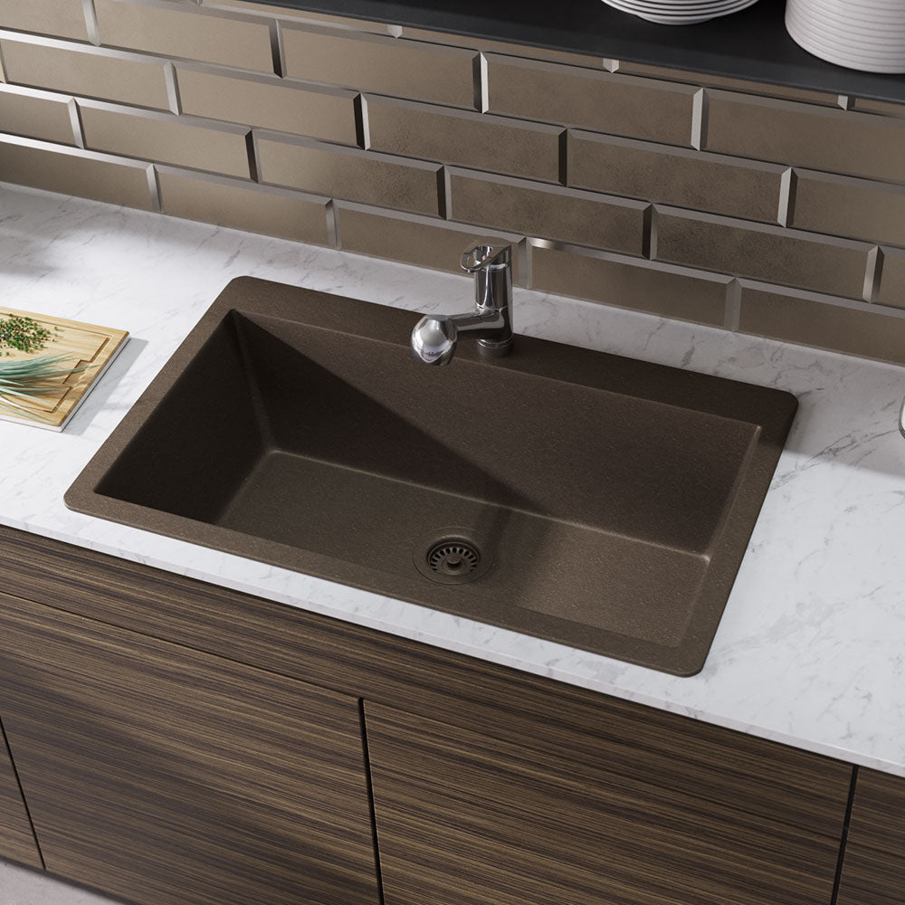 Alternate Image for Rene 33" Composite Granite Kitchen Sink, Umber, R3-2006-UMB-ST-CGF