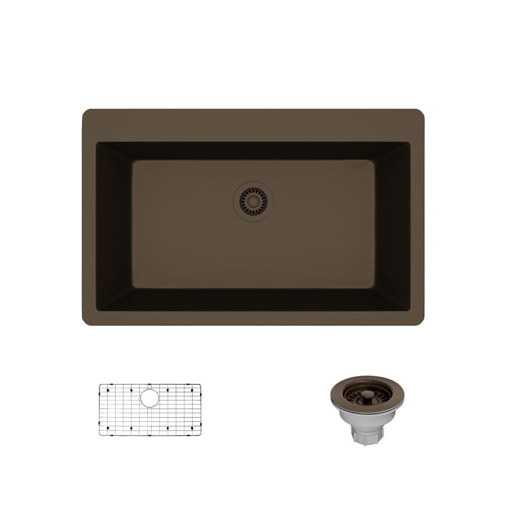 Rene 33" Composite Granite Kitchen Sink, Umber, R3-2006-UMB-ST-CGS