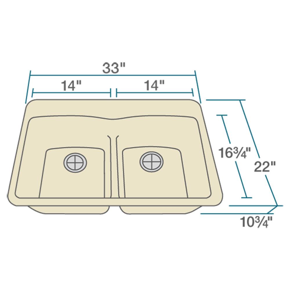 Alternate Image for Rene 33" Composite Granite Kitchen Sink, 50/50 Double Bowl, Ecru, R3-2007-ECR-ST-CGS