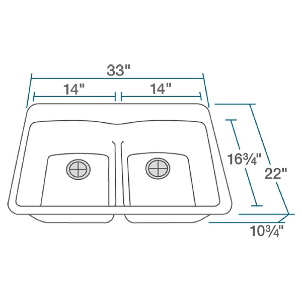 Alternate Image for Rene 33" Composite Granite Kitchen Sink, 50/50 Double Bowl, Ivory, R3-2007-IVR-ST-CGS