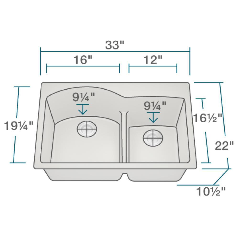 Alternate Image for Rene 33" Composite Granite Kitchen Sink, 60/40 Double Bowl, Concrete, R3-2008-CON-ST-CGS