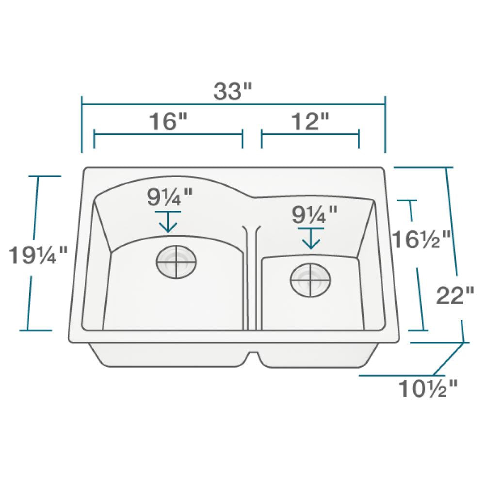 Alternate Image for Rene 33" Composite Granite Kitchen Sink, 60/40 Double Bowl, Ivory, R3-2008-IVR-ST-CGS