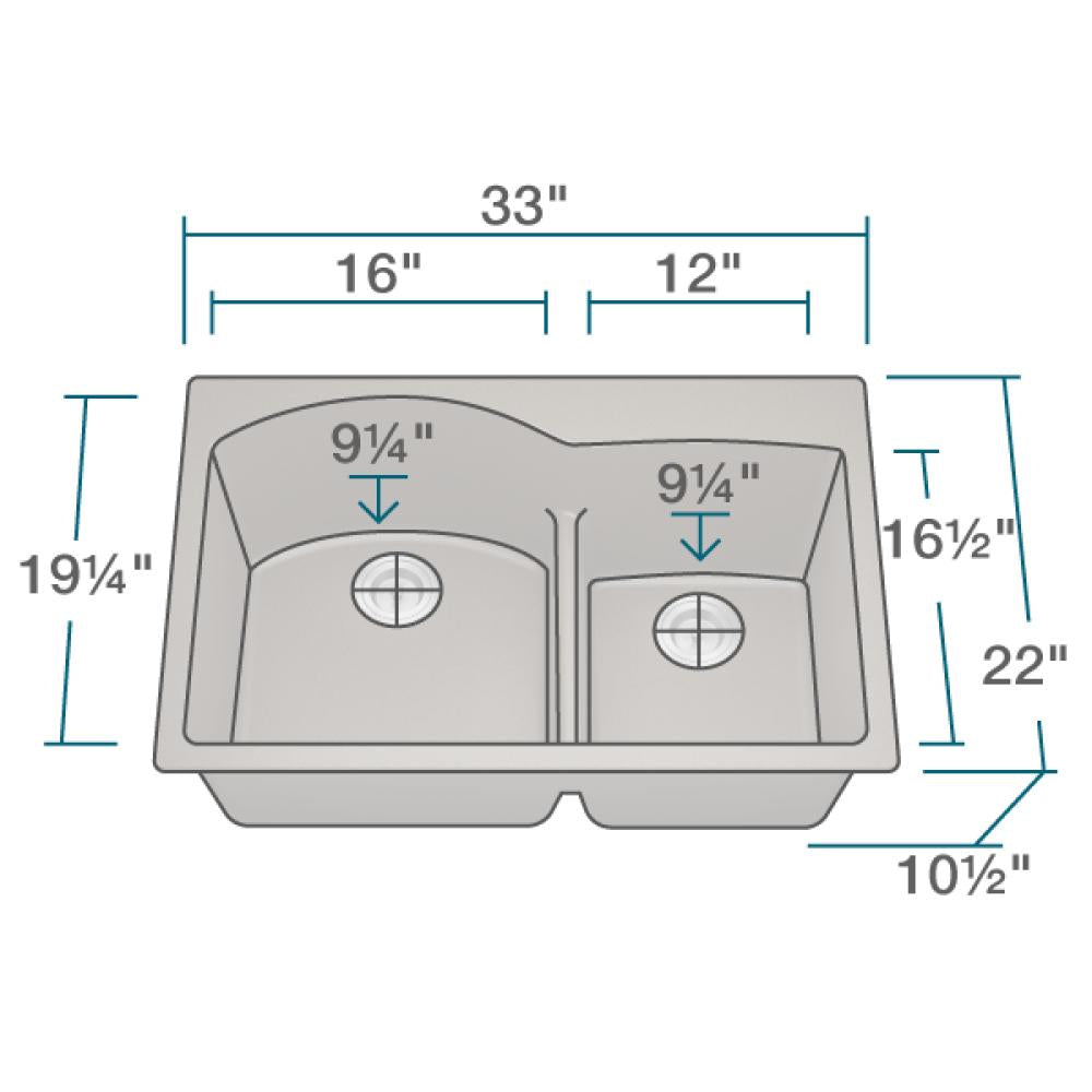 Alternate Image for Rene 33" Composite Granite Kitchen Sink, 60/40 Double Bowl, Umber, R3-2008-UMB-ST-CGS