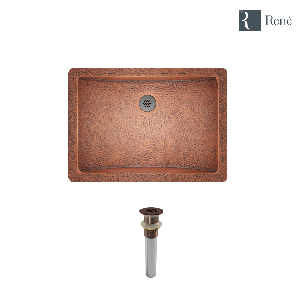 Rene 21" Rectangular Copper Bathroom Sink, R4-1006-GD-ORB