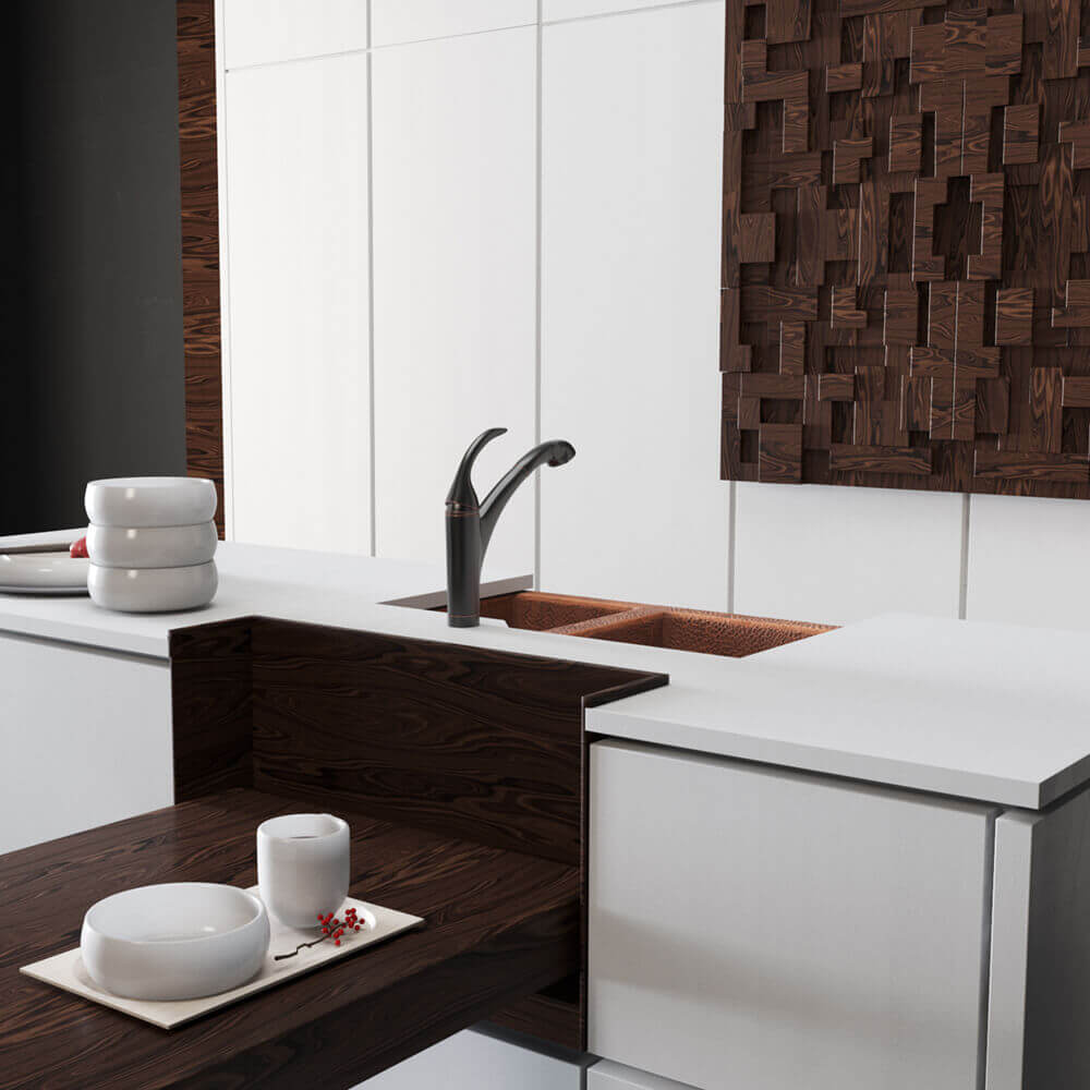 Alternate Image for Rene 33" Copper Farmhouse Sink, 60/40 Double Bowl, R4-3001-ST-C